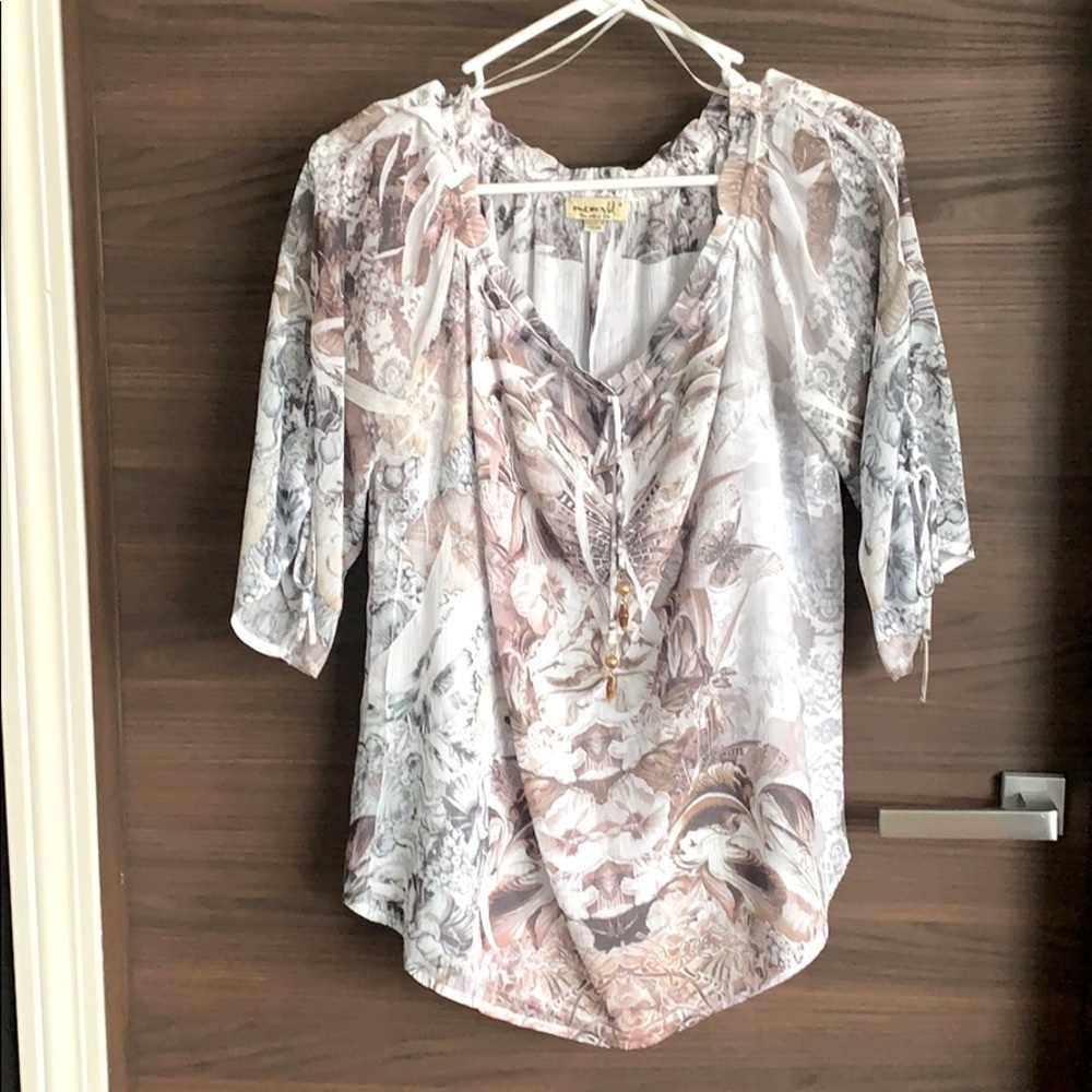 One World live and let live Boho style blouse